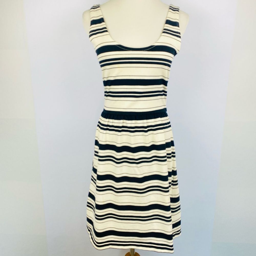 J.CREW Villa Cream & Black Striped “A” Line Skater Sleeveless Dress - Picture 2 of 12
